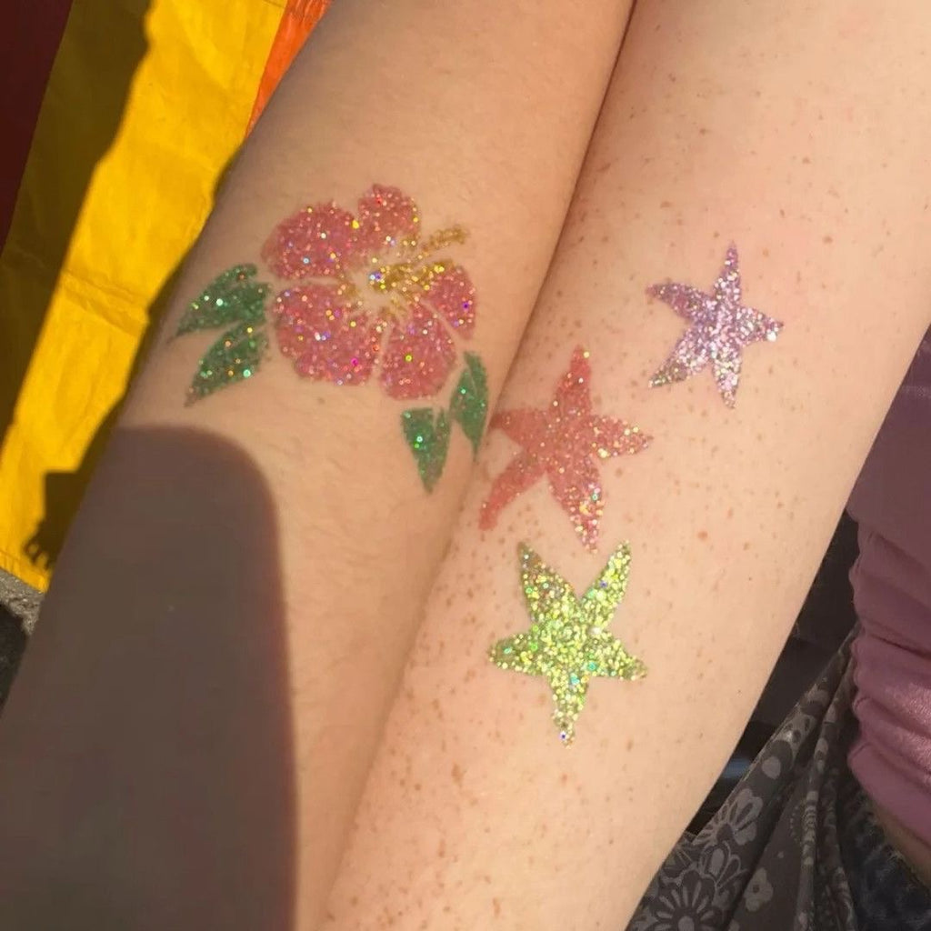 Glitter Temporary Tattoo Kit | 105 Reusable Stencils, 30 Glitter Colours, Body & Nail Art Set