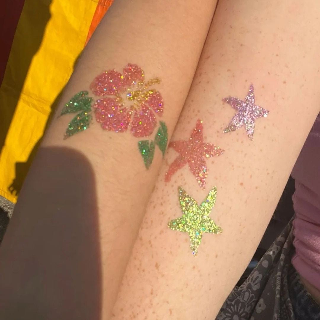 Glitter Temporary Tattoo Kit | 105 Reusable Stencils, 30 Glitter Colours, Body & Nail Art Set